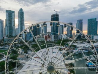 high rise buildings and ferris wheel in miami florida